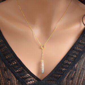 Modern Aquamarine Lariat Necklace in Gold